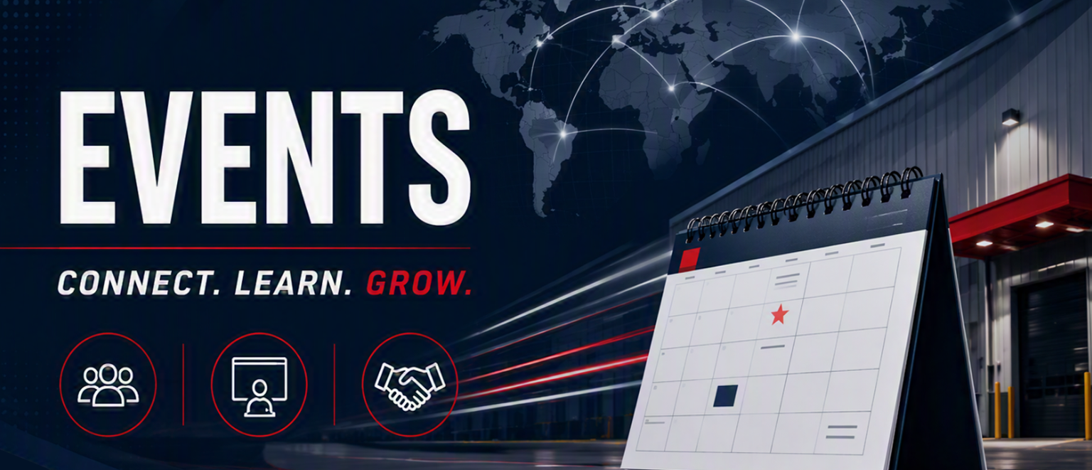 UN1F1ED² Test Lab Events page banner featuring a calendar graphic, global network imagery, and event information for packaging testing, product validation, and technical seminars.
